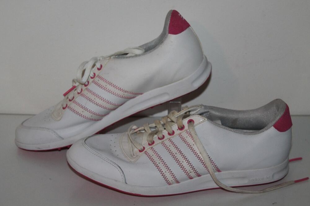 Adidas Golf Shoes, #676120, White/Pink, Leather, Women's US Size 8.5